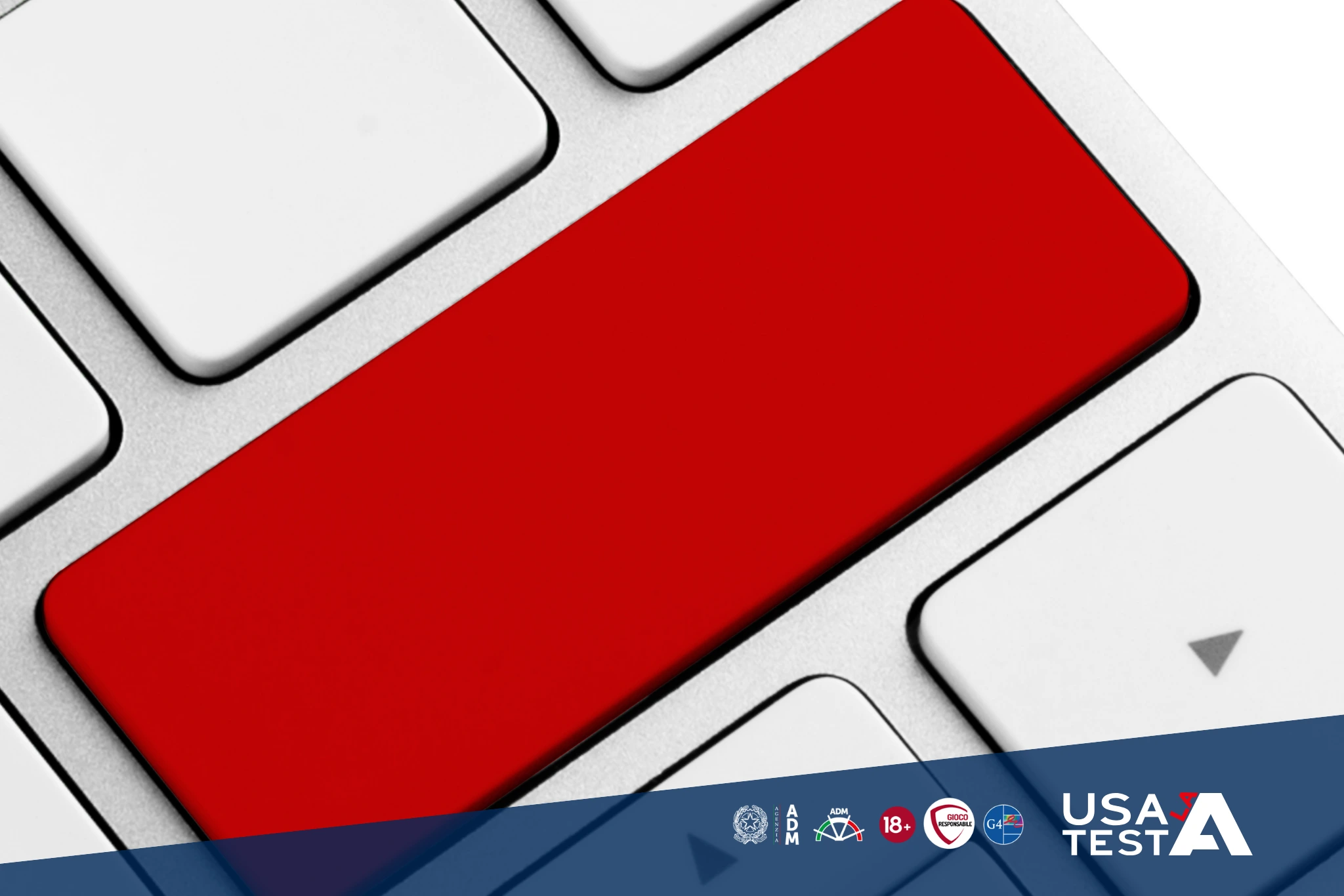 Tasto rosso su una tastiera come simbolo del blocco volontario dell’accesso ai giochi online tramite il Registro Unico delle Autoesclusioni.